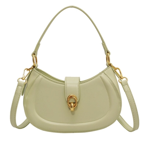 Crescent Shoulder Bag PU Leather Gold Hardware Metal Lock Solid Color Hobo Handbag Adjustable Strap For Women Fashion Accessory