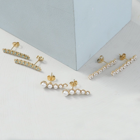 Pendientes De Acero Inoxidable Chapado En Oro Con Perlas Artificiales De Imitación Y Estrella Turquesa Diseño De Flores Retro Lujo Para Mujer