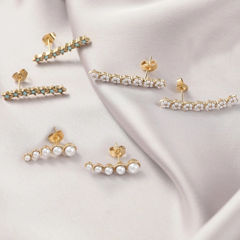 Pendientes De Acero Inoxidable Chapado En Oro Con Perlas Artificiales De Imitación Y Estrella Turquesa Diseño De Flores Retro Lujo Para Mujer