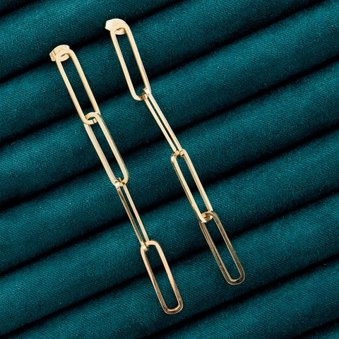 Stainless Steel Paperclip Chain Drop Earrings Gold Plated Long Link Dangle Jewelry For Women Minimalist Modern Style