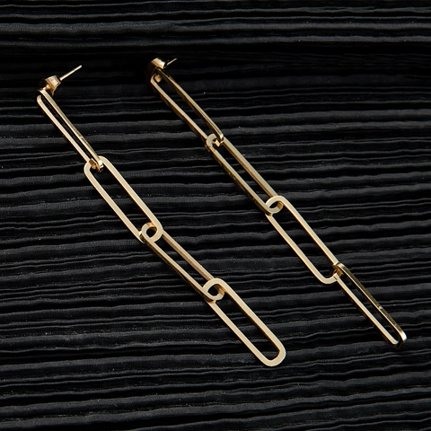 Stainless Steel Paperclip Chain Drop Earrings Gold Plated Long Link Dangle Jewelry For Women Minimalist Modern Style