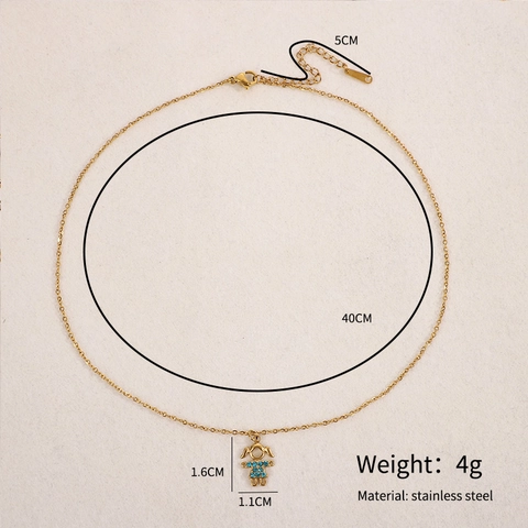 Collana Con Pendente Ragazza Cartone Animato Acciaio Inossidabile Placcato Oro 14K Strass Brillanti Gioielli Per Donne