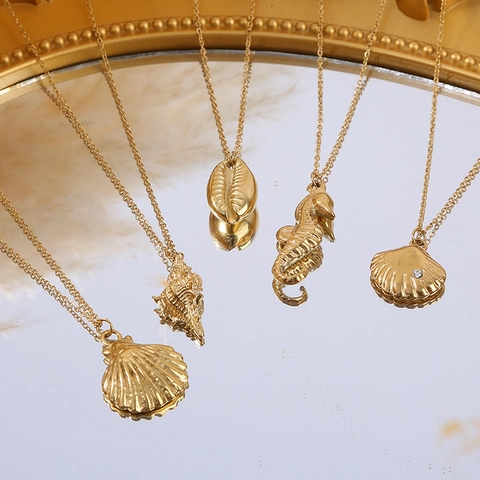Oceaan Schelp Zeepaardje Hanger Ketting Roestvrij Staal Verguld Zomer Strand Vakantie Boho Sieraden Voor Dames