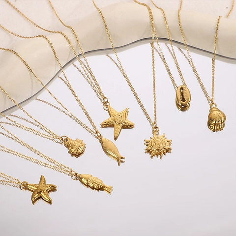 Marine Zeester Schelp Vis Hanger Ketting Roestvrij Staal 14K Verguld Waterdicht Sieraden Voor Dames