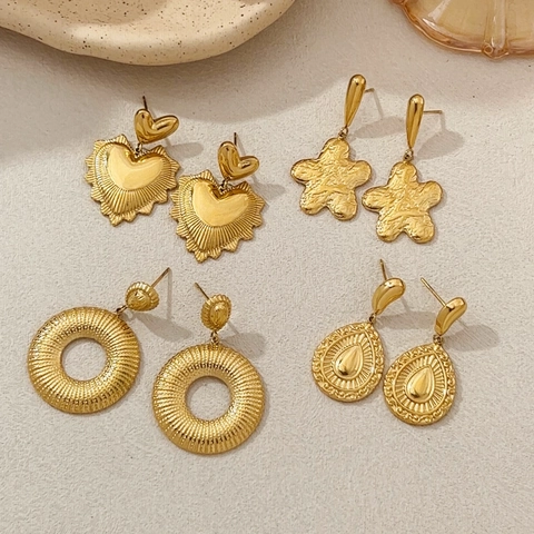 Orecchini Vintage In Acciaio Inossidabile Placcato Oro Cuore Goccia D'acqua Stella Geometrico Elegante Per Donna