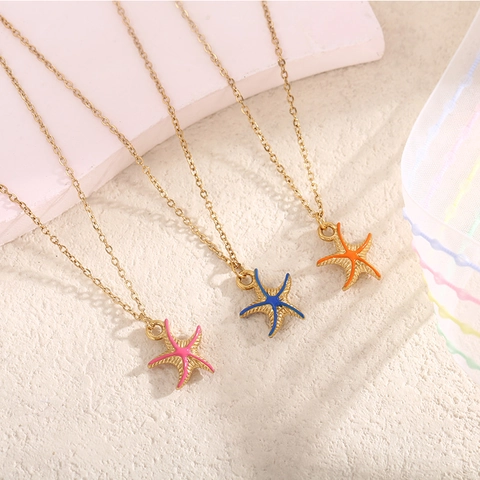 Collier Pendentif Étoile De Mer Acier Inoxydable Émail Style Plage Océan Bijoux De Mode Été Pour Femmes