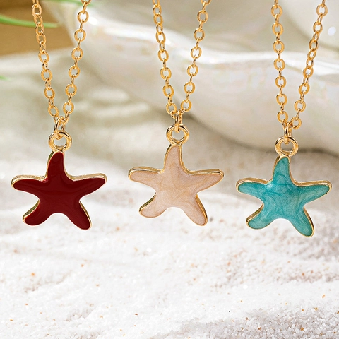 Collier Pendentif Étoile De Mer Alliage De Zinc Émail Plaqué Or Style Océan Plage Vacances Bijoux Pour Femmes