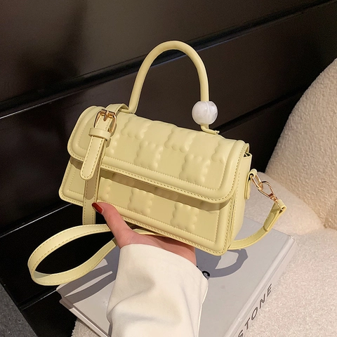 Dames PU Leer Gewatteerde Schoudertas Flap Handtas Met Marmeren Kraal Decor Chic Crossbody