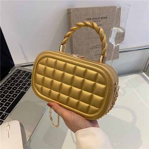 Sac Bandoulière Boîte En Cuir PU Matelassé Avec Chaîne Dorée Et Poignée Torsadée Sac À Main De Soirée Carré Pour Femme