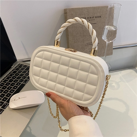Sac Bandoulière Boîte En Cuir PU Matelassé Avec Chaîne Dorée Et Poignée Torsadée Sac À Main De Soirée Carré Pour Femme