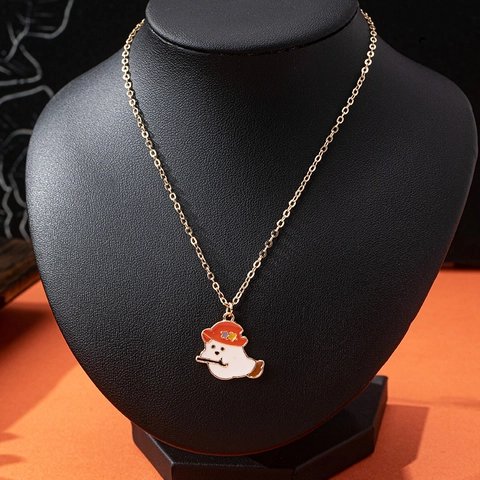 Necklace Cartoon Ghost Pendant Zinc Alloy Enamel Cute Wizard Hat Halloween Holiday Party Jewelry For Women Girls