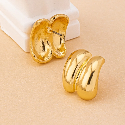 Minimalistische Gouden Legering Oorknopjes Chunky Geribbelde Geometrische Gepolijste Vintage Schelp Stijl Voor Dames Elegante Sieraden