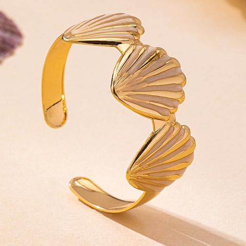 Shell Scallop Open Cuff Bracelet Alloy Enamel Marine Ocean Beach Vacation Jewelry For Women
