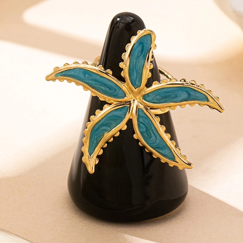 Seestern Offener Ring Legierung Vergoldet Bunte Emaille Sommer Strand Ozean Schmuck Für Damen Verstellbar