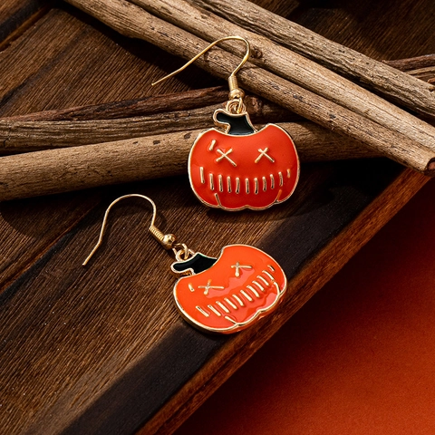 Halloween Pumpkin Drop Earrings Enamel Zinc Alloy Jack-O-Lantern Cute Funny For Women Party Cosplay