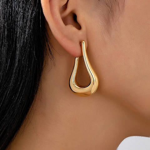 Orecchini Chunky A Forma Di Goccia D Acqua C Finitura Metallica Lucida Gioielli Minimalisti Per Donna