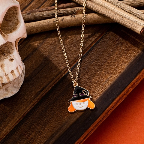 Halloween Hexe Anhänger Halskette Legierung Emaille Tropföl Süßes Cartoon Mädchen Schmuck Für Frauen Party Geschenk