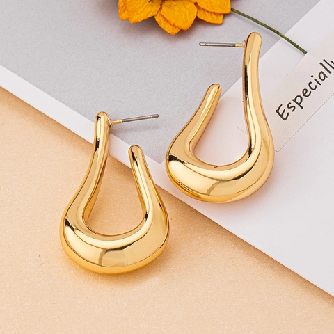 Orecchini Chunky A Forma Di Goccia D Acqua C Finitura Metallica Lucida Gioielli Minimalisti Per Donna