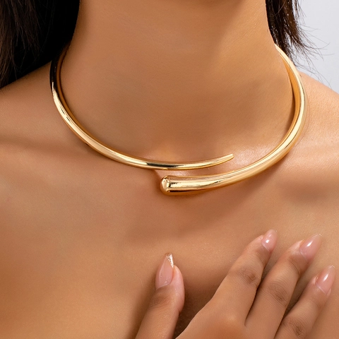 Minimalist Alloy Torque Necklace Geometric High Polish Hinge Open Neck Collar Punk Jewelry For Women