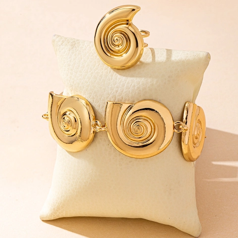 Gouden Legering Spiraal Slak Armband En Verstelbare Ring Oceaan Stijl Sieraden Voor Vrouwen Vakantie Accessoire