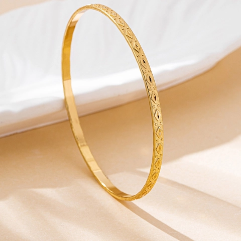 Bangle Bracelets Vintage Minimalist Stackable Alloy Gold Tone Leaf Geometric Textured Design Fashion Jewelry For Women