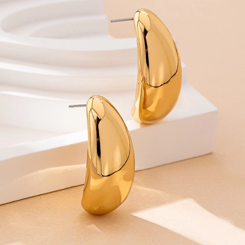 Minimalist Water Drop Stud Earrings For Women Mirror Polished Gold Tone Alloy Jewelry With Earring Post Niche Chic