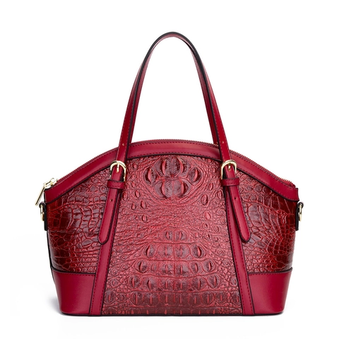 Vintage Crocodile Pattern PU Leather Shell Bag Women Elegant Double Handle Crossbody Shoulder Handbag Gold Hardware