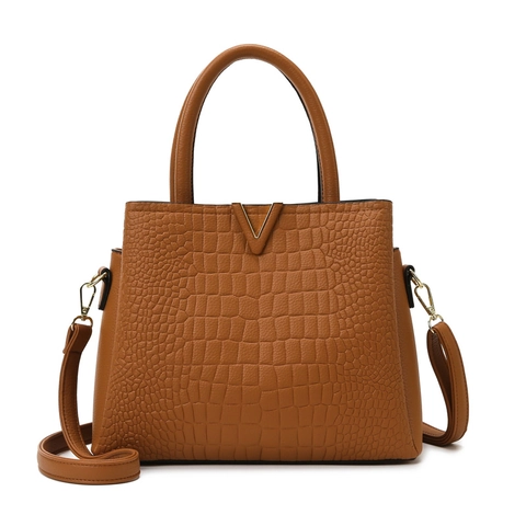 Damen Handtasche Portemonnaie Kartenhalter PU Leder Krokodil Muster V-Metall Dekor Schulter Umhängetasche