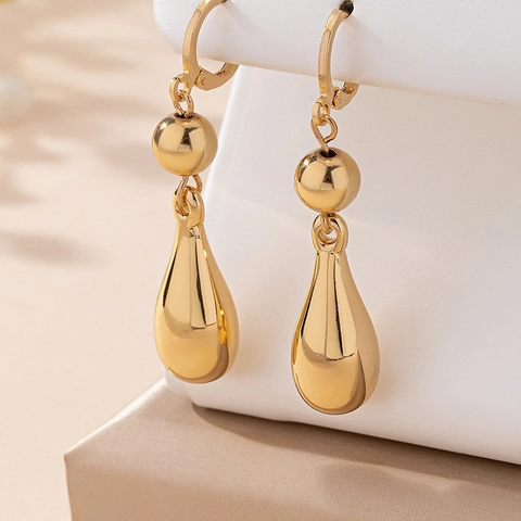 Elegant Teardrop Drop Earrings High Polished Gold Tone Metallic Smooth Water Drop Dangle Earrings For Women Fashion Jewelry