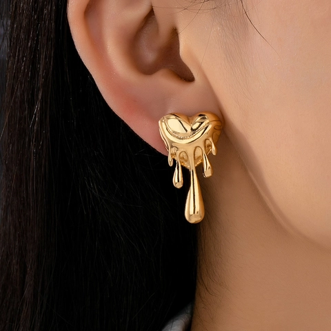 Liquid Heart Earrings Molten Lava Drip Style Zinc Alloy With Stainless Steel Earring Post Fashion For Women