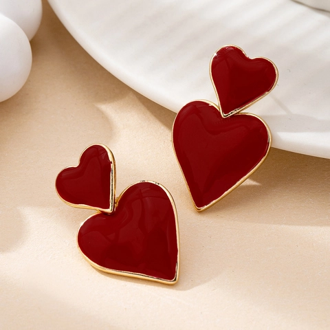 Pendientes Colgantes De Corazón En Capas Esmalte Joyería De Aleación Con Poste De Acero Inoxidable Para Mujeres Elegante Romántico