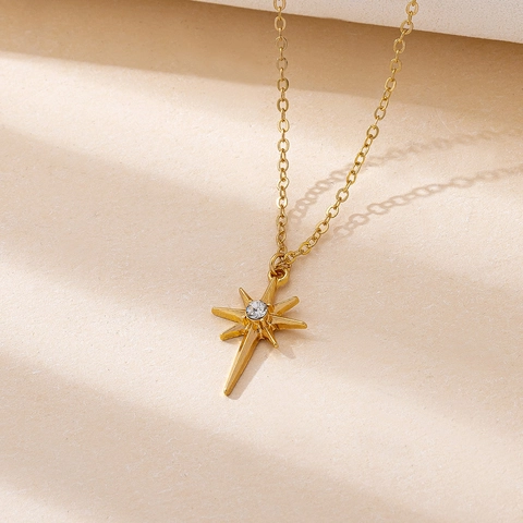 Elegante Collana Con Ciondolo Stella Polare Lega Di Zinco Con Zircone Gioielli A Stella Dorati Da Donna Uso Quotidiano