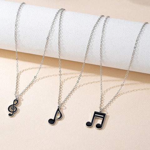 Muzieknoot Hanger Kettingen Emaille G-Sleutel Achtste Zestiende Noot Legering Rock Stijl Mode Sieraden Voor Heren Dames