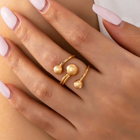 Französischer Vintage Offener Ring Mit Kugeln Verstellbar Legierung Golden Matt Minimalistischer Mode Schmuck Für Damen