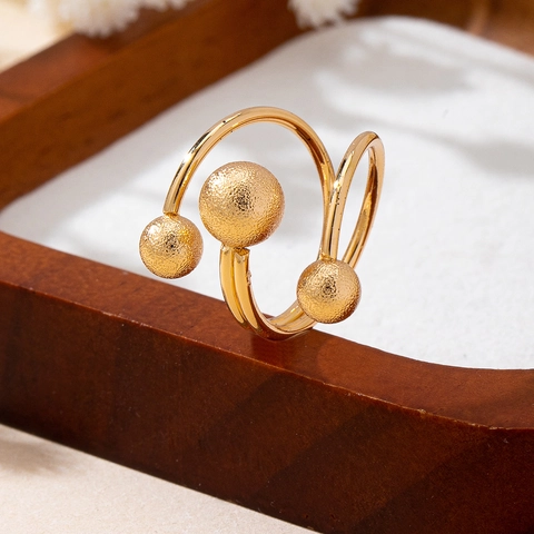 Französischer Vintage Offener Ring Mit Kugeln Verstellbar Legierung Golden Matt Minimalistischer Mode Schmuck Für Damen
