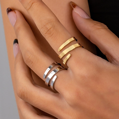 Triple Layer Spiral Open Ring For Women Adjustable Geometric Minimalist High Polish Metal Jewelry