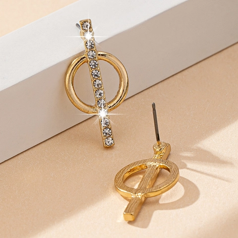Orecchini A Lobo Geometrici Cerchio Rotondo Barra Verticale Lega Strass Elegante Minimalista Gioielli Di Lusso Per Donne