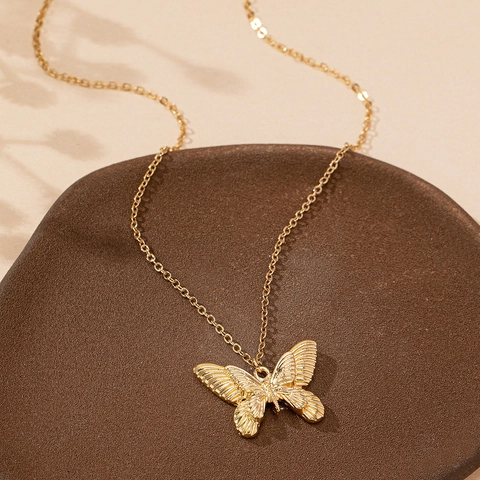 Collana Con Pendente A Farfalla Elegante Lega Di Zinco Galvanizzata Dorata Accessori Moda Per Donna Regalo