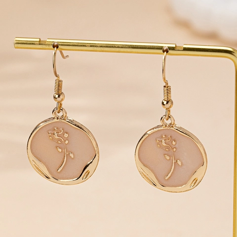 Boucles D'oreilles Pendantes Rose Vintage Français Alliage Zinc Émail Relief Bijoux Pour Femmes Élégant Doux