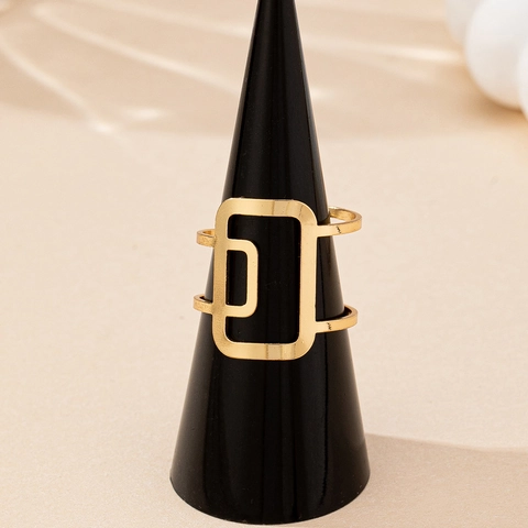Geometric Hollow Square Adjustable Open Ring Minimalist Alloy Jewelry Fashion For Women Gold Color