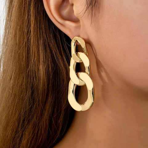 Grobe Gliederkette Ohrhänger Legierung Oval Poliertes Metall Statement Minimalistisch Industriedesign Damen Schmuck