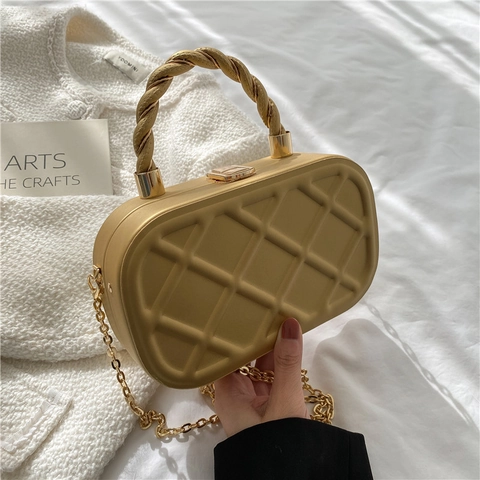 Gesteppte Umhängetasche PU Leder Luxus Kettengurt Drehgriff Box Form Handtasche Crossbody Für Damen