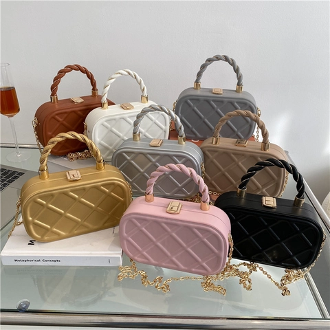 Gesteppte Umhängetasche PU Leder Luxus Kettengurt Drehgriff Box Form Handtasche Crossbody Für Damen
