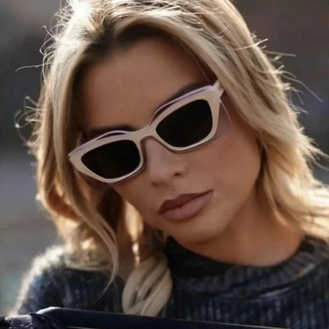 Cat Eye Sunglasses Double Layer Frame UV400 Protection Vintage Fashion Transparent Square Eyewear Women