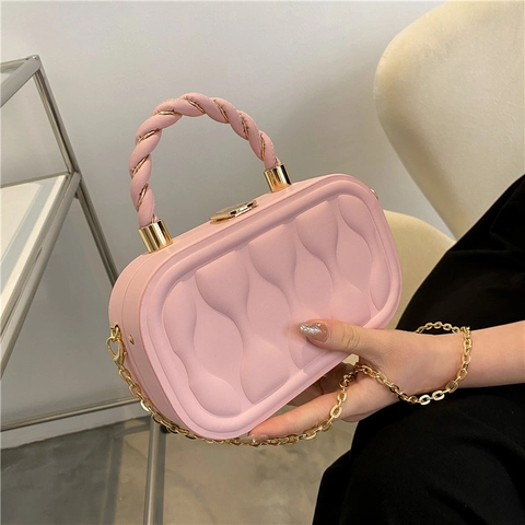 Sac À Bandoulière Boîte Femme Motif Vagues Cuir PU Poignée Torsadée Chaîne Dorée Sac À Main Élégant Petit Sac