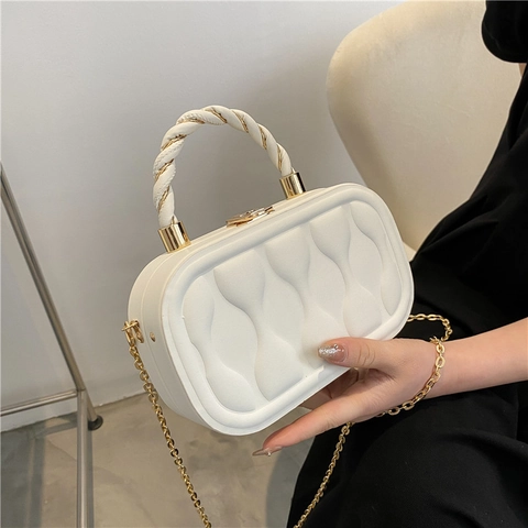 Sac À Bandoulière Boîte Femme Motif Vagues Cuir PU Poignée Torsadée Chaîne Dorée Sac À Main Élégant Petit Sac