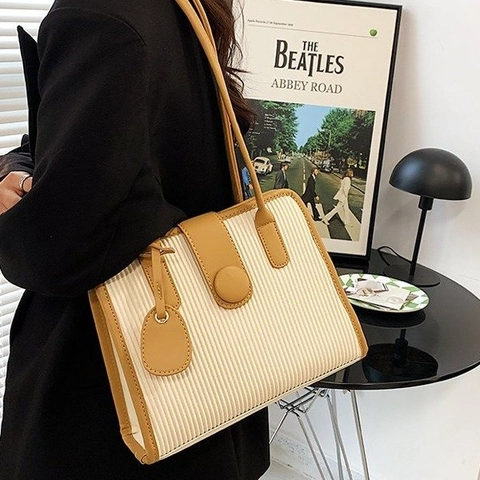 Borsa A Tracolla Pieghettata In Pelle PU Colore A Contrasto Grana Verticale Fibbia Magnetica Borsa Per Donna