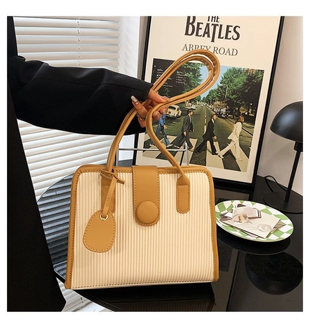 Borsa A Tracolla Pieghettata In Pelle PU Colore A Contrasto Grana Verticale Fibbia Magnetica Borsa Per Donna