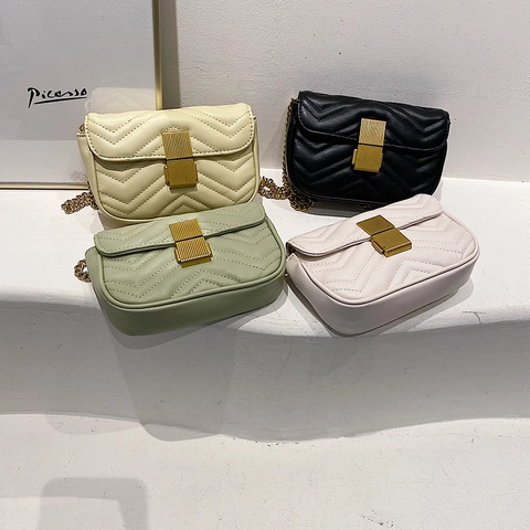 Borsa A Tracolla Trapuntata Da Donna Pelle PU Motivo Chevron Piccola Borsa A Spalla Quadrata Con Catena In Metallo E Chiusura
