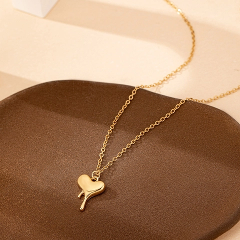 Collar Con Colgante De Corazón Fundido Aleación Efecto Metal Líquido Joyas Pulidas Para Mujer Moda Regalo Diario